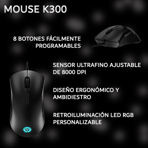 Imagen 5 de 6 de Combo Teclado Y Mouse Km300 Español Lenovo Legion Usb