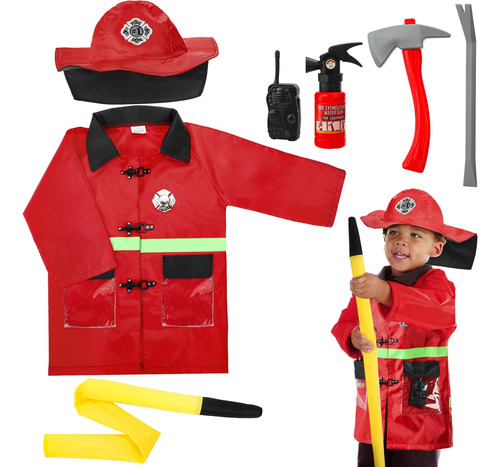 Disfraz De Bombero Para Niños De 3 A 6 Años Con Casco Rojo