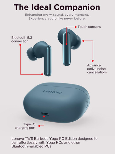 Fones De Ouvido Sem Fio Lenovo Tws Yoga Pc Edition Tidal Tea