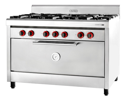 Cocina 6 Hornallas Horno Pizzero 123cm Sol Real Pta Acero