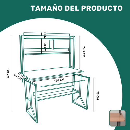 Lazydot Escritorio De Computadora Con 2 Estantes Mesa De Estudio Con Estructura Metálica Escritorio De Trabajo Para Oficina Y Hogar diseño Minimalista Moderno 120×60×150cm color Madera