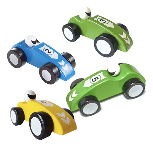 Auto De Madera De Carrera 13,5cm Set X4 Unidades 