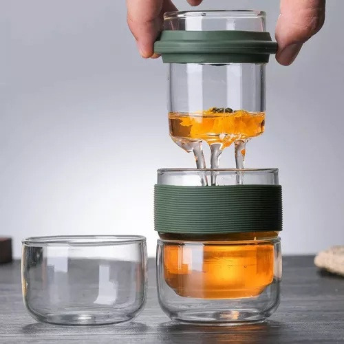 / Juego De Té Portátil De Viaje, Botella Infusora De Vidrio
