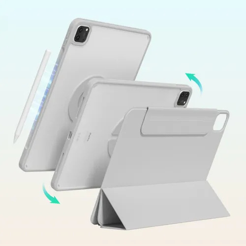 Mr. Gadgets Funda Case Transparente Smart Folio 2 En 1 Magnetico, Antifouling, Compatible Con iPad Pro M4 13 Pulgadas, Porta Lapices, Soporte Plegable, Color Gris