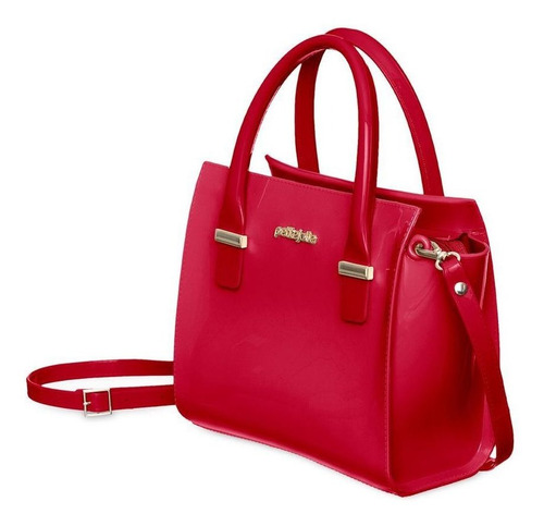 Imagem 2 de 2 de Bolsa tote Petite Jolie Love PJ5214 design liso de j-lástic vermelho-escarlate com alça de ombro vermelha-escarlate alças de cor vermelho-escarlate e ferragens metal
