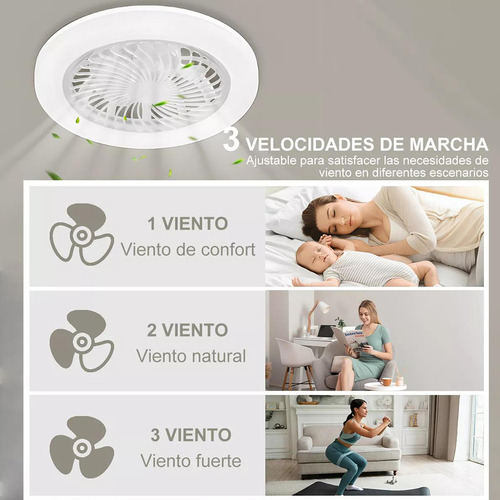 Ventilador De Techo Con Luz Lámpara 3 Colores Cm-top Aspas Plástico 3 Velocidades Del Viento Control Remoto Diámetro 26 Cm Estructura Blanco