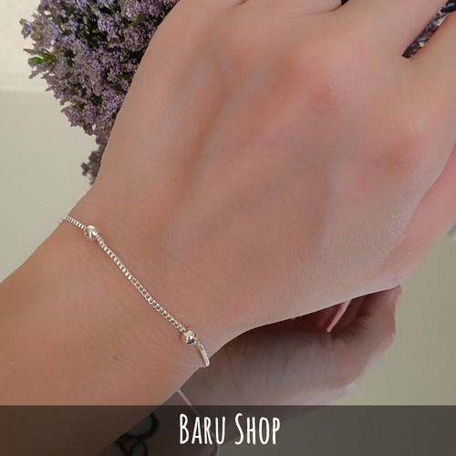 Imagen 6 de 10 de Pulsera De Acero Blanco Con Diseño Bolitas .. Regulable