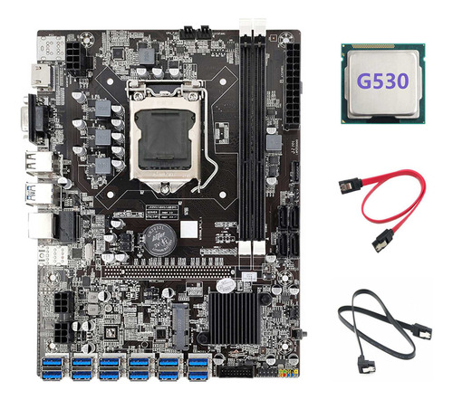 Placa Base Minera B75 Btc+cpu G530+2 Cables Sata De 12 Pcie