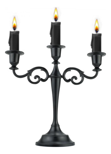 Candelabro De 3 Brazos Elegante De Metal Tono Negro Puro