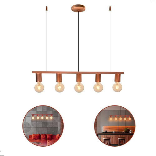 Pendente Filamento Jabuticaba Preto Trilho 5xe27 P/ Sala Estrutura Rosé