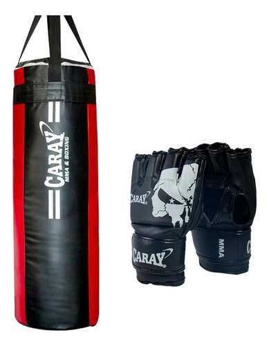 Saco De Boxeo Profesional Negro/rojo + Guantes Mma Pro Caray