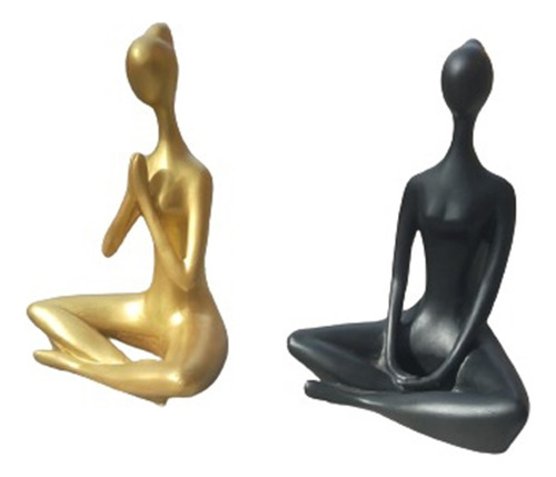 Estatua Yoga X2 Decoración Armonía Dorado Negro 