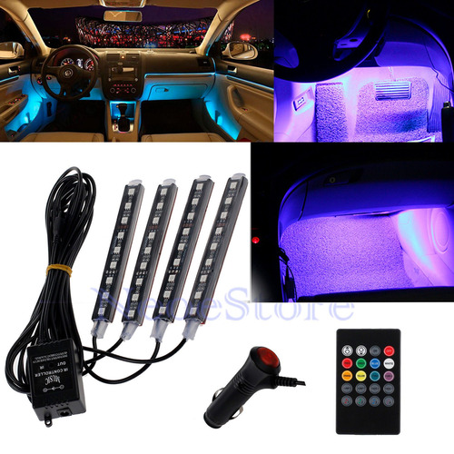 4 * 12 V 9 Led Coche Rgb Interior Tira Luces De Barras Músic