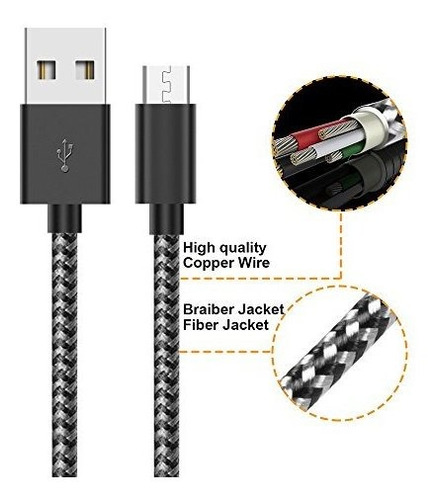 Usb Cable Cargador Android 6 Pack 5 Pie Nylon Trenzado Para