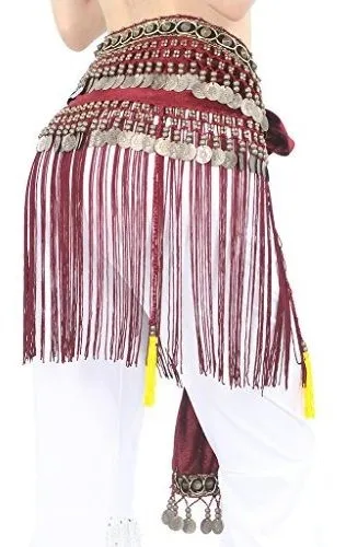 Faja Tribal De Danza Del Vientre Con Monedas Y Flecos De Flanela