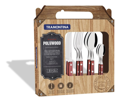 Set Juego De 24 Cubiertos Asado Tramontina Polywood Acero 