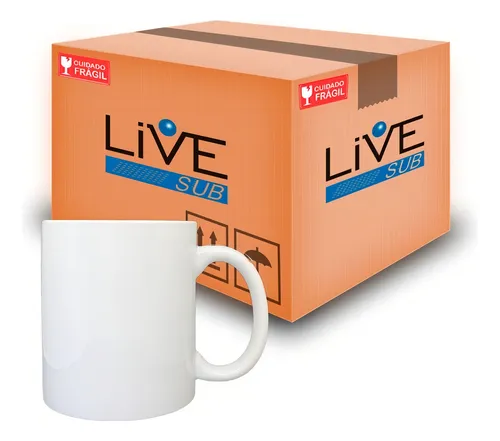 comprar Caneca Brancas Porcelana Sublimação 325ml Live Caixa Com 36 Cor Branco