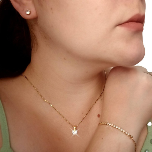Imagem 5 de 7 de Conjunto Colar E Brincos Semijoia Banhada Promoção