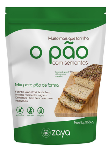 Mix o pão com sementes zero glúten 358gr Zaya