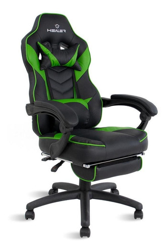 Cadeira de escritório Healer Alien gamer ergonômica  preto e verde com estofado de couro sintético