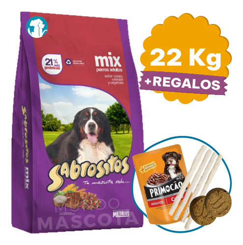 Comida Sabrositos Mix Perros Adultos 22 Kg + Regalo + Envío