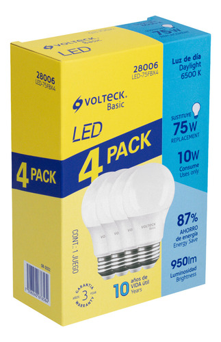 Lámpara Led A19 10w Luz Día Volteck 4 Pzas Caja 28006