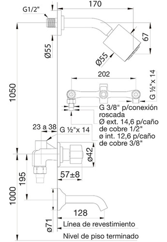 Imagen 2 de 6 de Grifería Fv Arizona Plus Para Bañera Y Ducha Cromo 103/b1