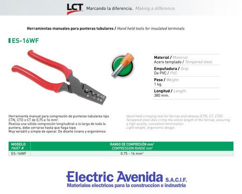 Imagen 4 de 8 de Pinza Puntera Tubular Lct Es-16wf Ctn Tiff Electricavenida