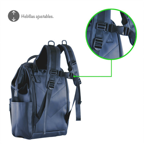 Imagen 6 de 8 de Mochila Himawari Cuero Ecologico Super Segura Y Comoda