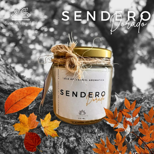 Vela Artesanal Aromática - 210 Ml - Protección Y Abre Camino Blanco Vela Sendero Dorado Mandarina