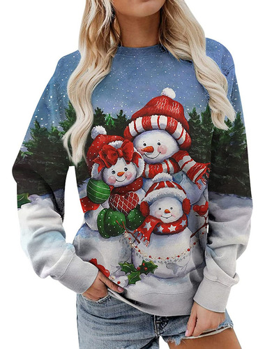 Tops Mujer Sudaderas Navidad Cuello Manga Larga Gráfico 2323