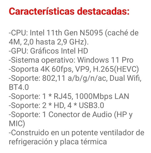 Mini Pc, Intel N5095 11th 16gb Ram 256 Ssd Win 11 64bits