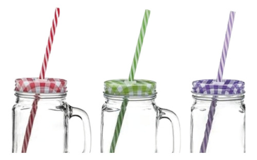 Caja 36 Piezas Mason Jar Liso Tapa Y Popote 480 Ml