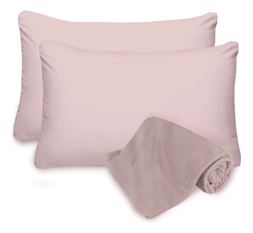 Roupa De Cama Casal Rosa Liso 100% Algodão Malha Portallar