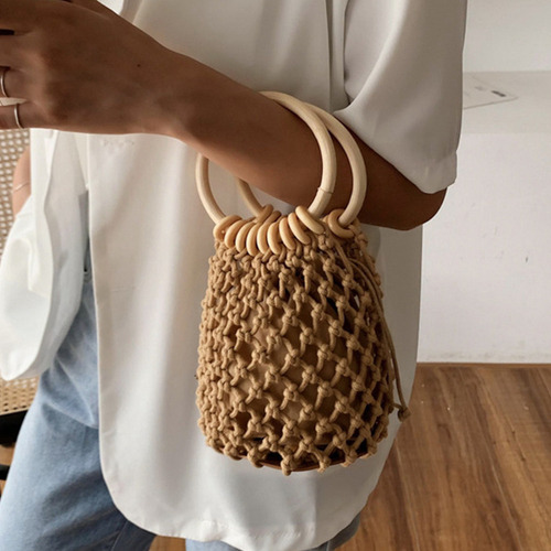 Sc Mini Bolsa Feminina Feita À Mão, Cesta Marrom