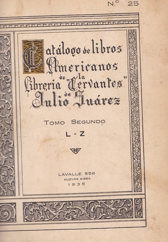Catálogo De Libros Americanos De La Librería Cervantes (Usado)