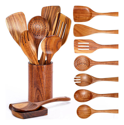 9 Peças De Colheres De Madeira Para Cozinhar, Utensílios De