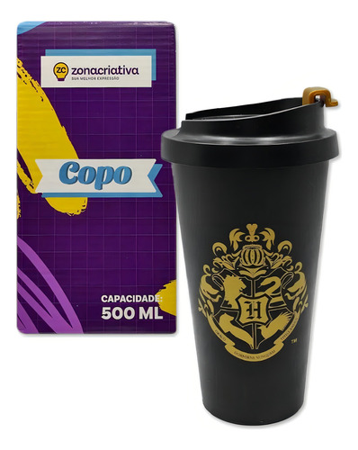Copo Viagem Bucks Hogwarts Com Tampa Disney 100 Anos 500ml Cor Preto