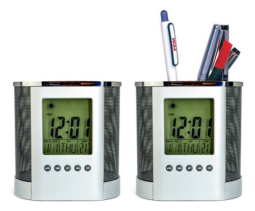 Porta Canetas Com Termometro Calendario E Display Colorido.