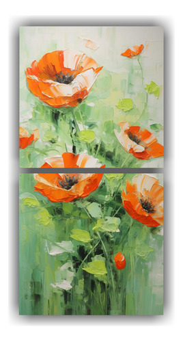 160x80cm Cuadro Decorativo Colores Verde Y Naranja En Lienzo