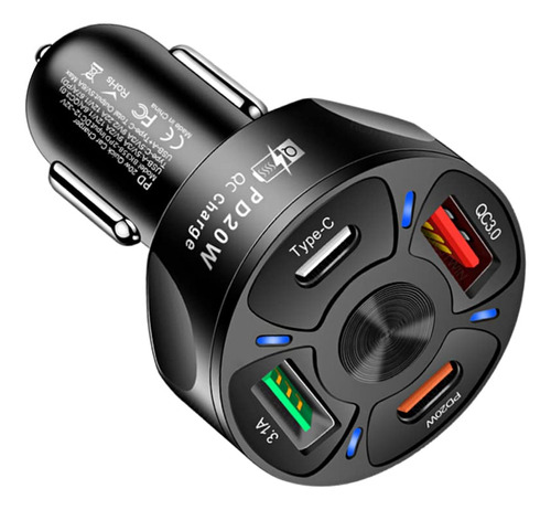 Adaptador De Cargador De Automvil, 4 Puertos Usb Rpido Carga