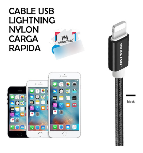 Cable Lightning iPhone Certificado Nylon Carga Rápida 3 Mts