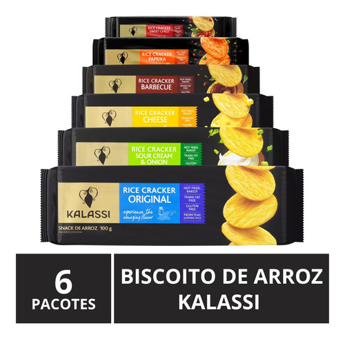 Biscoito De Arroz Importado, Kalassi, 6 Pacotes De 100g.
