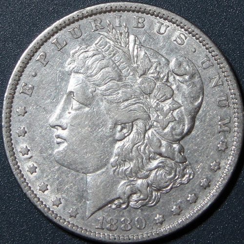 1880 P Un Dólar Morgan Au+ Muy Buen Estado Moneda Tono Plata