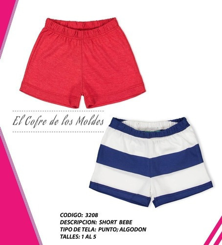 Molde  Short De Bebe, Patron Pack Talles 1 Al 5