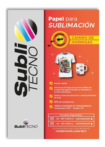 Imagen 2 de 6 de Papel De Sublimacion Sublitecno Fast-dry A4 Sublimar