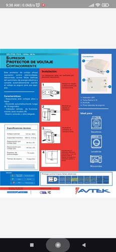 Protector De Voltaje Marca Avtek Para Microondas Y Lavadora