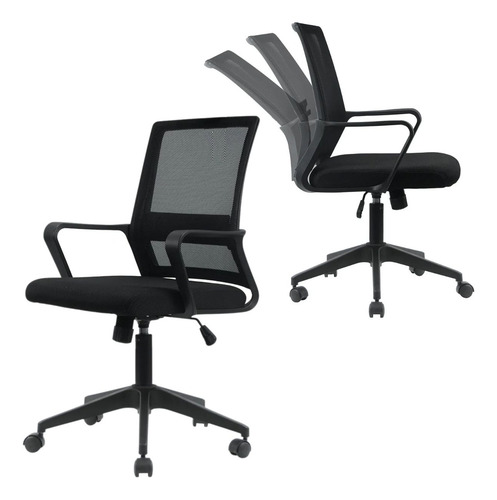 Cadeira De Escritorio Giratoria Ergonomica Preta Com Rodinha