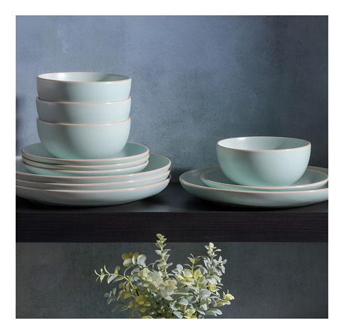 Set De Vajilla, Verde Azulado, 16 Piezas Incluyen Tazas 4/p Verde Azulado Lisa