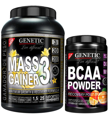 Masa Muscular Mass Gainer 3 1,5kg Aminos Bcaa Powder Genetic Sabor Vainilla